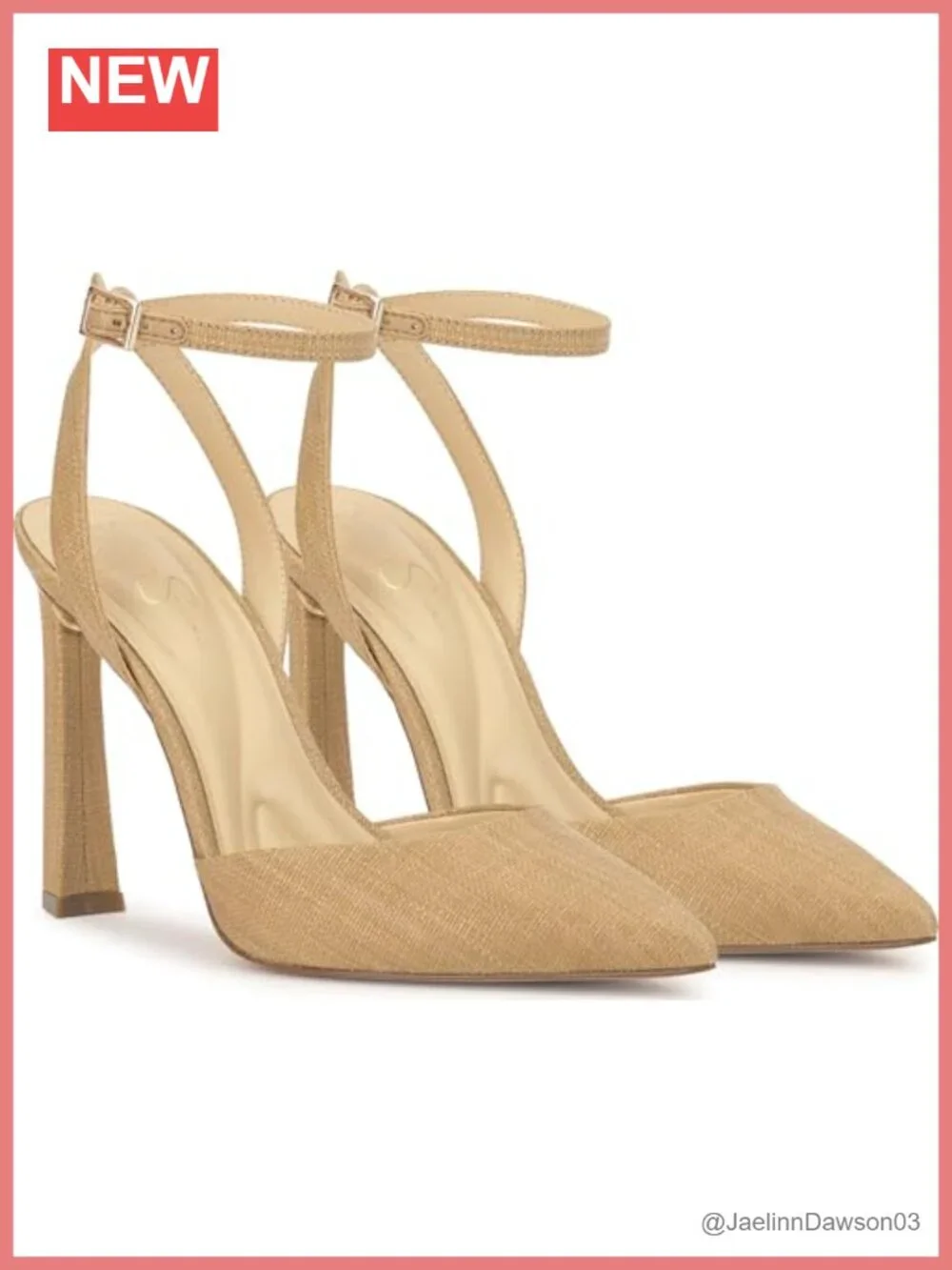 Block Heel Ankle Strap Raffia Pump Pointed Toe